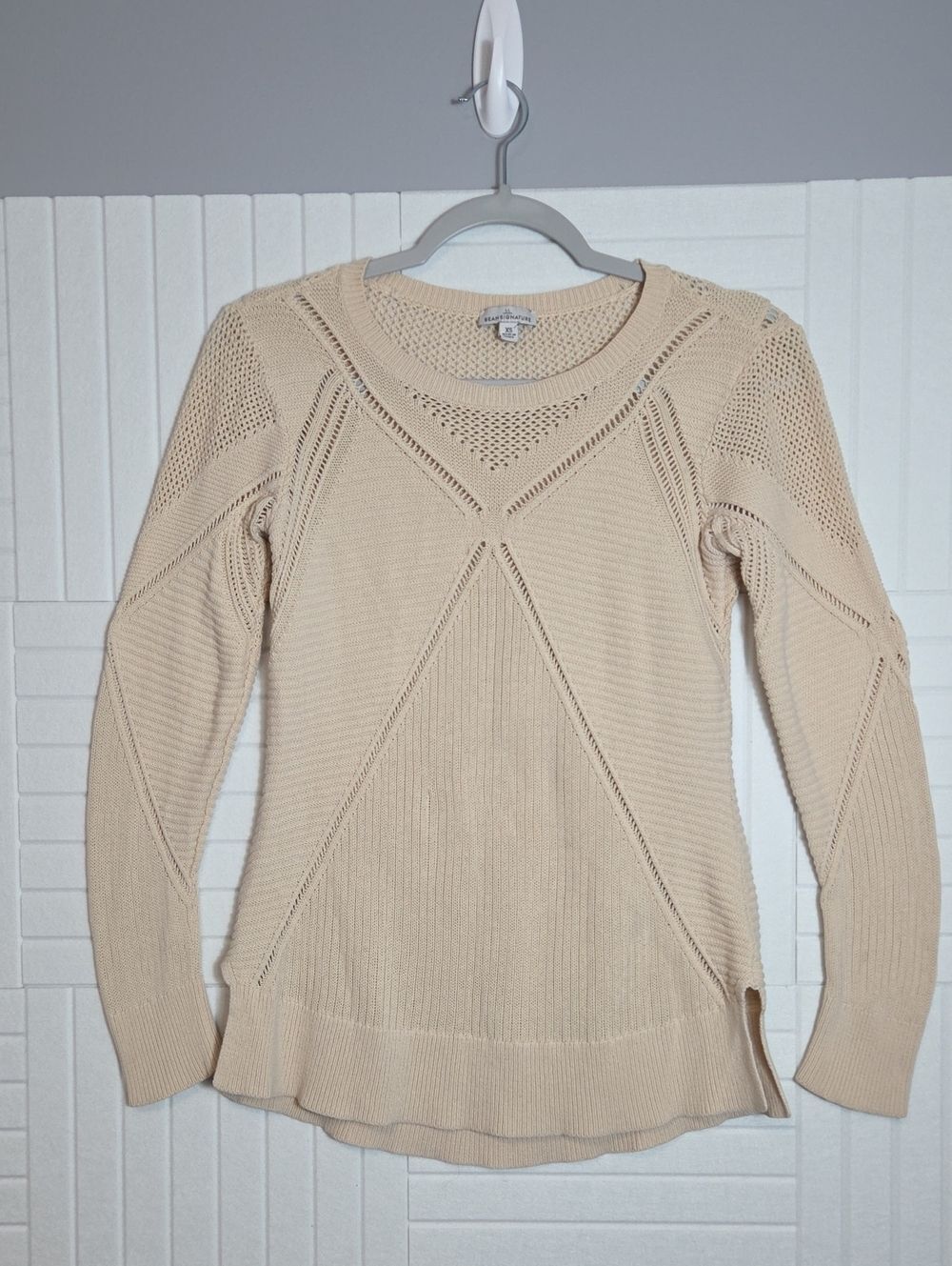 L.L. Bean Signature Cotton Linen Open Knit Sweater Size XS Cream